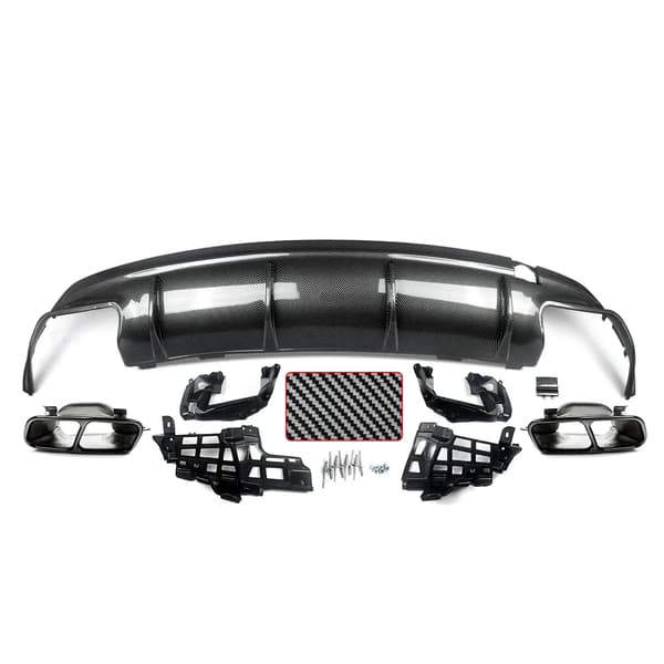Bageste kofanger diffuser, AMG Line kompatibilitet, holdbart ABS-plast,Kulfiberlook