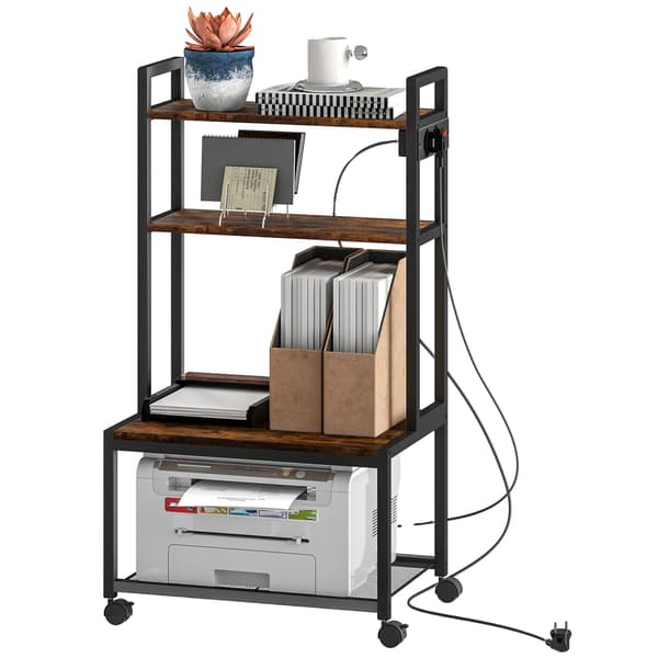 Printer Skab, 4-Lags Design, Mobil med Ruller,Kaffe