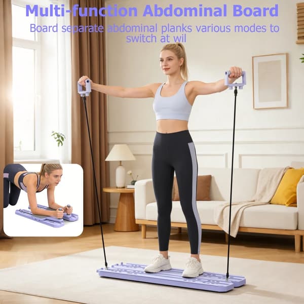 Pilatesbräda, 8-i-1 Multifunktionell Design, Justerbar Bredd,LILA
