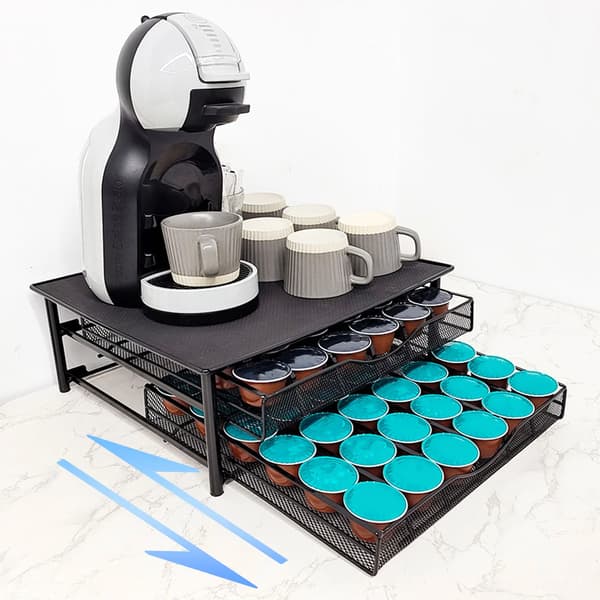 Kaffekapsel Organizer, Dobbelt Lag, Rustfrit Metal,sort