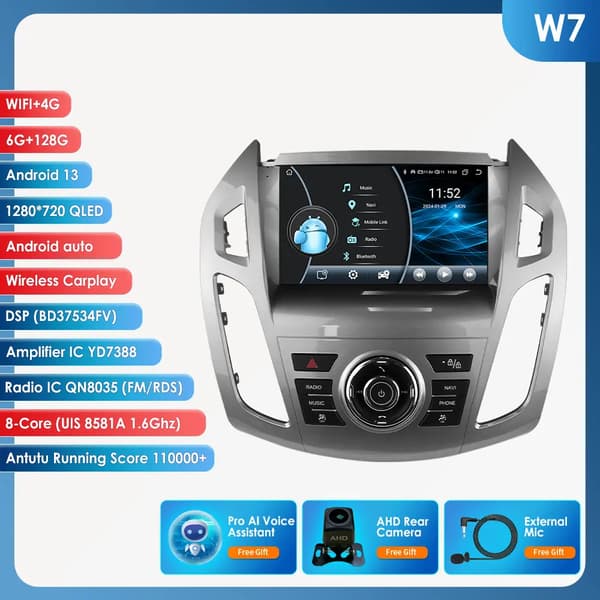 Bil Multimediaafspiller, Touchskærmsinterface, Navigationssystem, kompatibel med Ford Transit Connect,W7 AI AHDC2