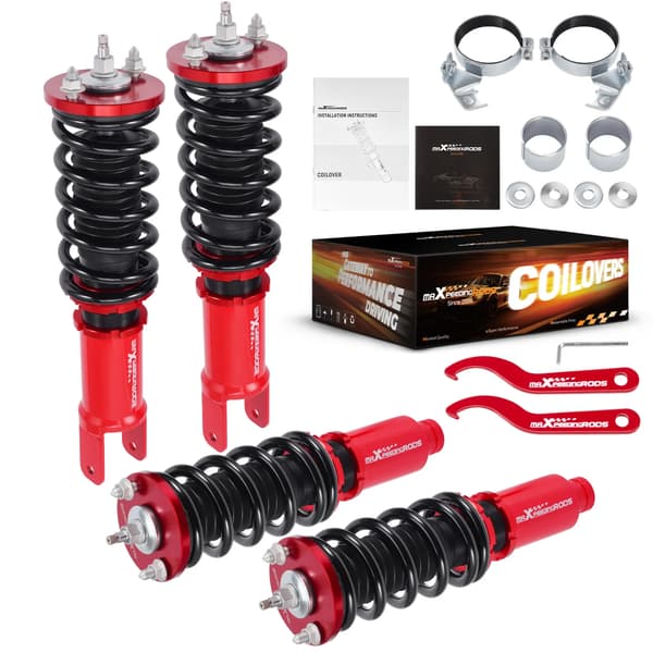 Coilover affjedringskit, justerbar dæmpning, forbedret køreoplevelse,RØD