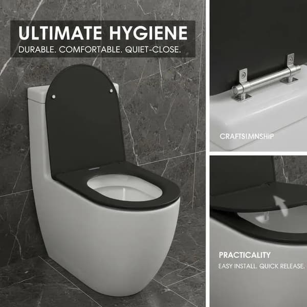 Toiletbræt, Holdbart Duroplast, Nem Installation,Rund, sort