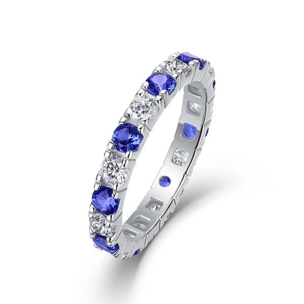 Bröllopsring, Moissanitsten, Kanalinställning,Blå-c, S925 Sterling Silver-c, 8