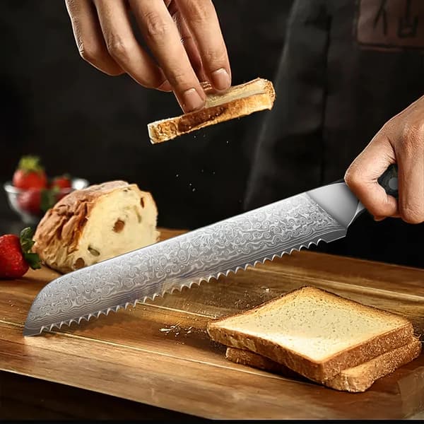Brödkniv, Damaskusstål, Ergonomiskt Handtag,Brödkniv
