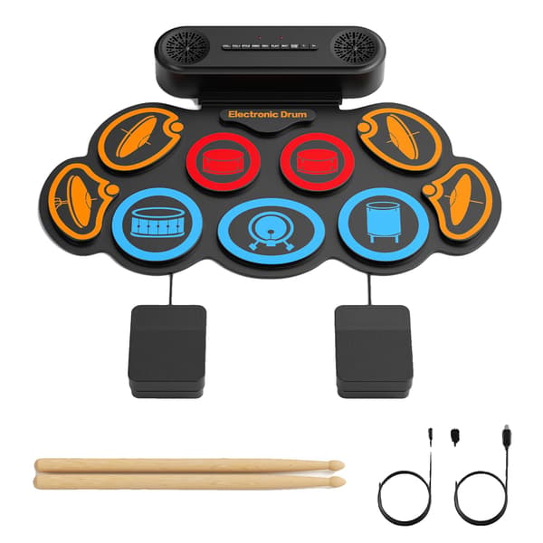 Elektronisk Trommesæt, 9 Pads, Bluetooth-forbindelse,sort