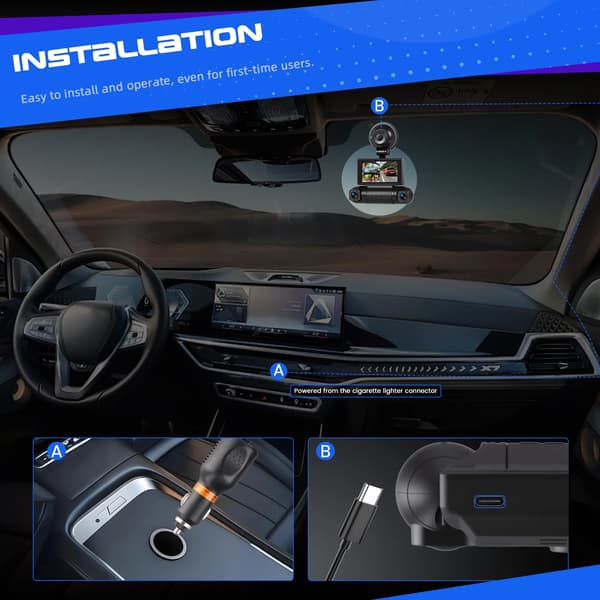 Bil Dash Cam, 2K Opløsning, Wi-Fi Forbindelse,Bil Dash Cam