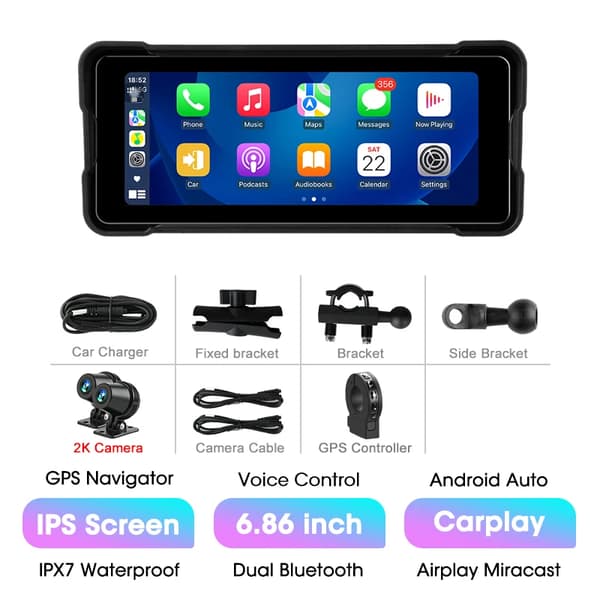 Digitalt Dashboard, Trådløs CarPlay, Android Auto Support,6.86 tommer 2K DVR-GPS
