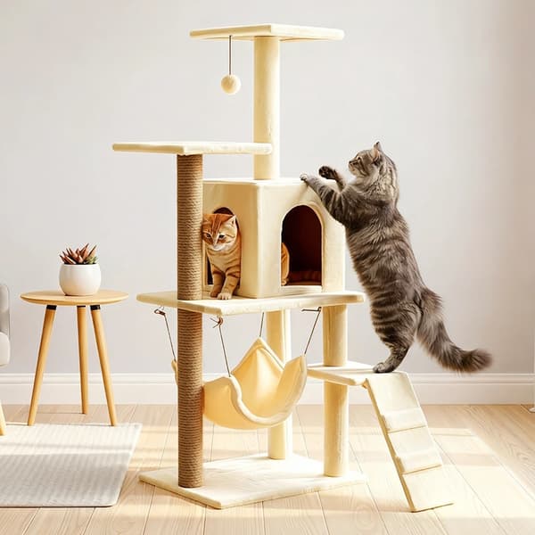 Kattetree, Multi-lagede platforme, Sisal kløeposter,YL-MPJ-off-white