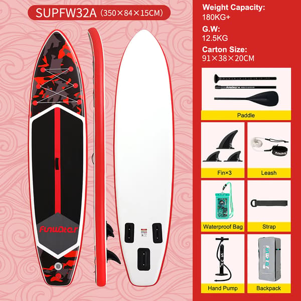 Oppustelig SUP-board, skridsikker dæk, bærbart design,Rød