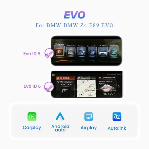 Bilinterface-modul, trådløs CarPlay, Android Auto-kompatibilitet,EVO