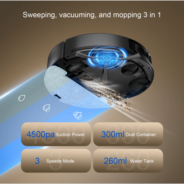 Robotstøvsuger, 5000Pa sugeevne, smart navigation,Teendow D10S