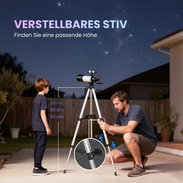 Astronomisk Teleskop, 70 mm Linse, Justerbart Stativ,MULTI
