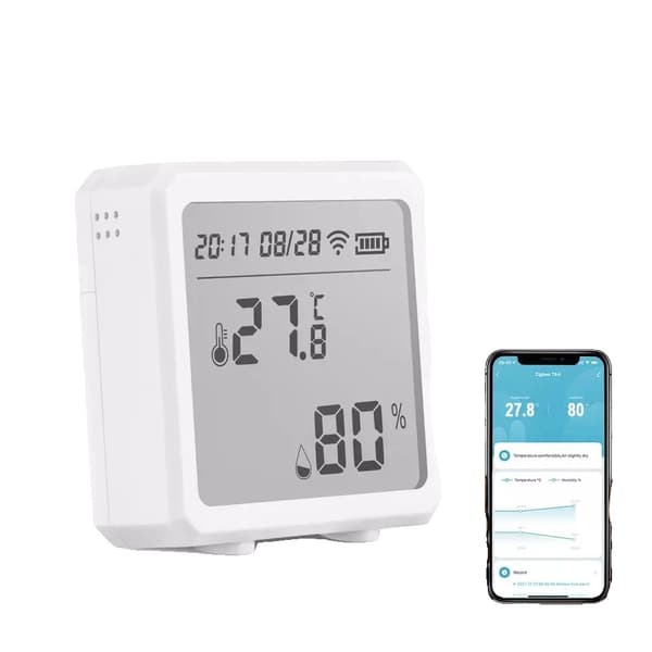Temperatur- och fuktighetssensor, kompatibel med smarta hem, LCD-display,Zigbee Vit