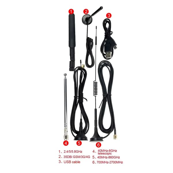 SDR Radio, Fuld Samling, Inkluderer 5 Antenner, Inkluderer Datakabel, Seneste Firmware Support, Kompakt Design