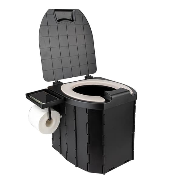 Bärbar Toalett, Fällbar Design, Hög Viktkapacitet,Svart