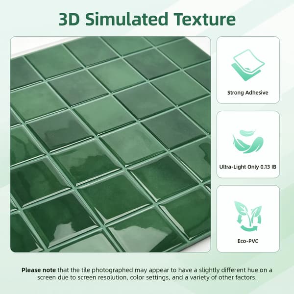 Vægfliser, Selvklæbende, 3D Effekt,10stk, grøn