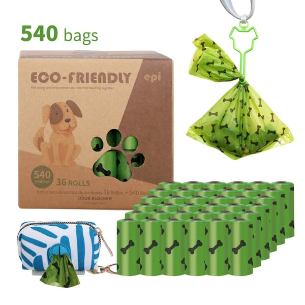 Hundavfallspåsar, Biologiskt nedbrytbart material, Läcksäker design,36 rullar av 540