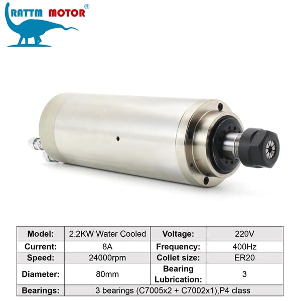 Spindelmotor, 2,2 kW effekt, vandkølet system,Bare spindel, 220V-a