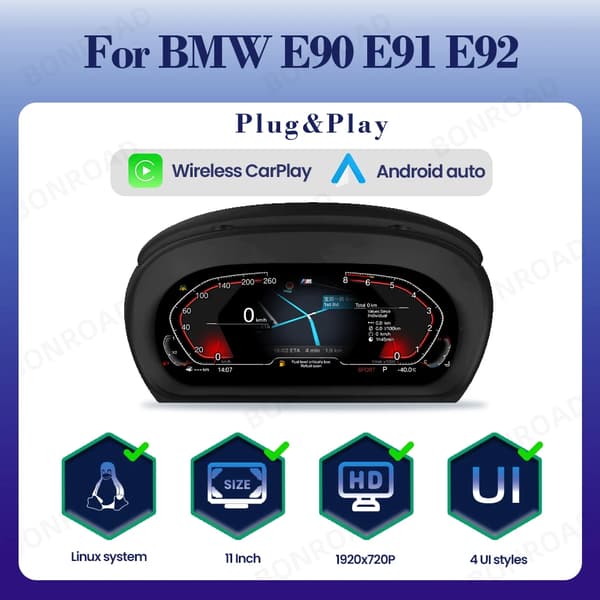 Digitalt instrumentkluster, 11-tums display, Plug and Play-kompatibilitet,E90 E91 E92 E93 (Med CarPlay)