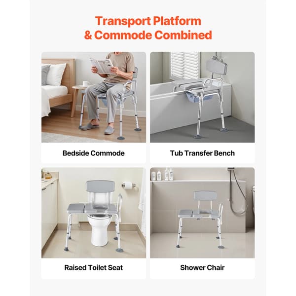 Toiletstol, Justerbar Højde, Multifunktionelt Design,500 lbs