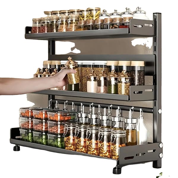 Kryddhylla, 3-nivådesign, Justerbar förvaring,Grå 3-Tier