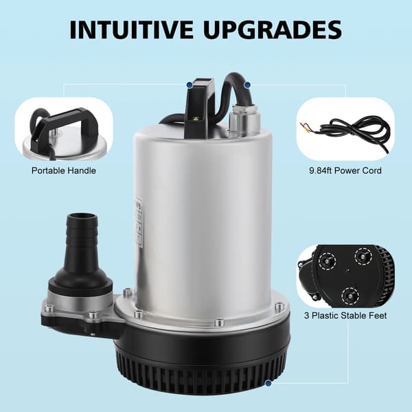 Nedsänkt Avloppspump, 160W Effekt, 3000gph Flödeshastighet,Silver
