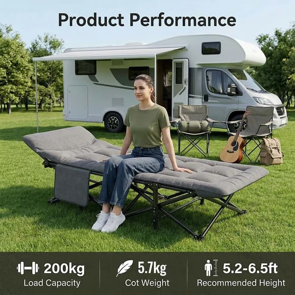 Campingbed, Justerbart Ryggstöd, Bärbar Design,grå