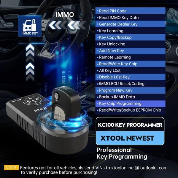 Nyckelprogrammerare, Flermärkeskompatibilitet, Avancerad nyckelmatchning,XTOOL KC100