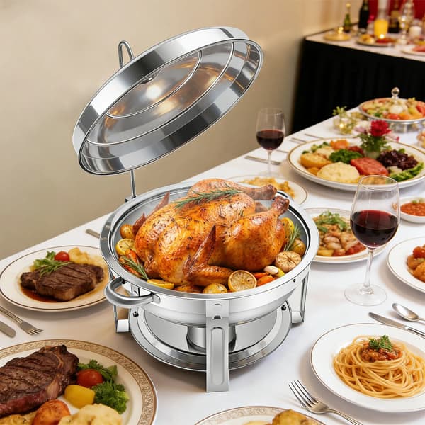Chafing Dish, Rund, Rustfrit Stål Konstruktion,Sølv