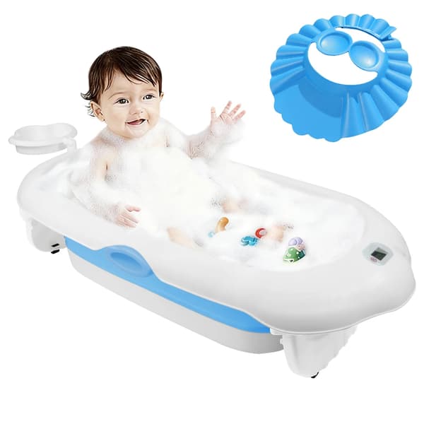 Babytvättbricka, Fällbar Design, Integrerad Termometer,Blå