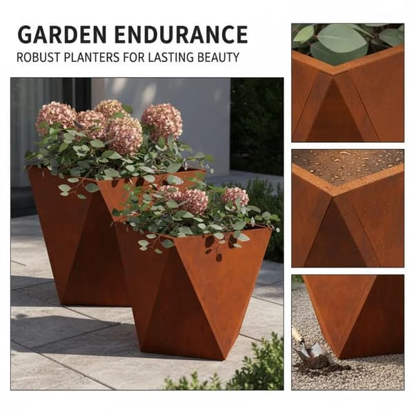 Planter, Rustik Effekt, Holdbar Metal Konstruktion,hær grøn