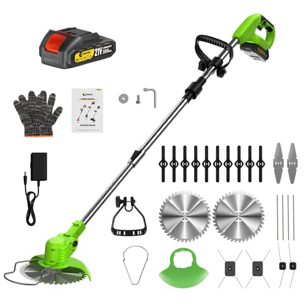 Grästrimmer, Lättviktsdesign, Mångsidiga bladalternativ,Grön 1 Batteri