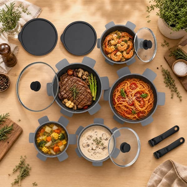 Køkkengrej Sæt, Nonstick, Pladsbesparende Design,sort