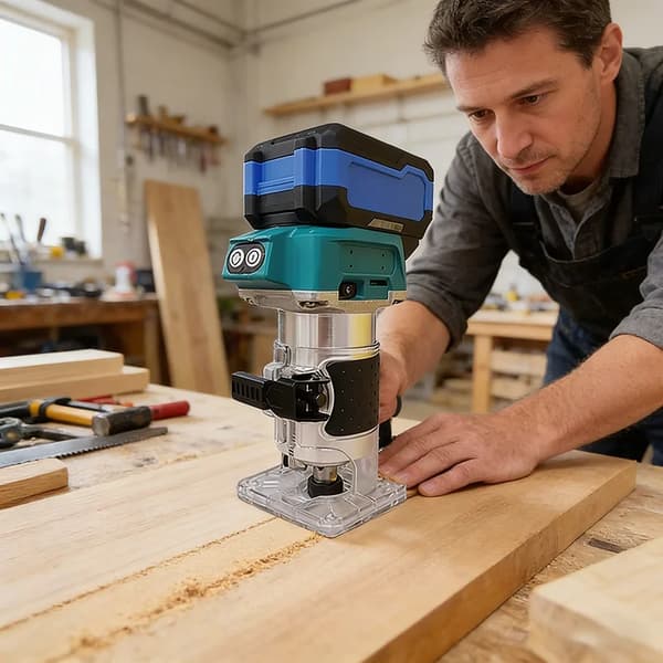 Trærouter, 5-hastigheds justerbar, gennemsigtig base,2 Batterier Sæt