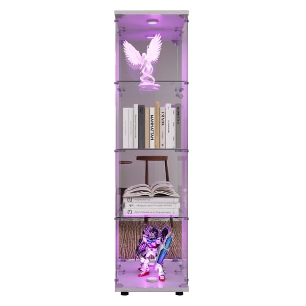 Glasdisplay, Modern Design, 4-Lagers Förvaring,Vit