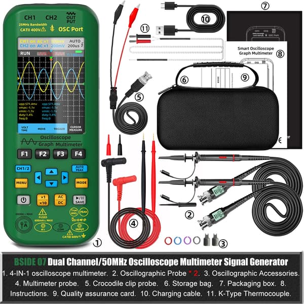 Digital multimeter, dubbelkanal, 50MHz oscilloskop, O7-serien