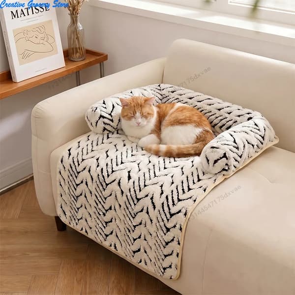 Kæledyr Sofa Seng, Blødt Materiale, Skridsikker Design,75X55CM, Sort Hvid