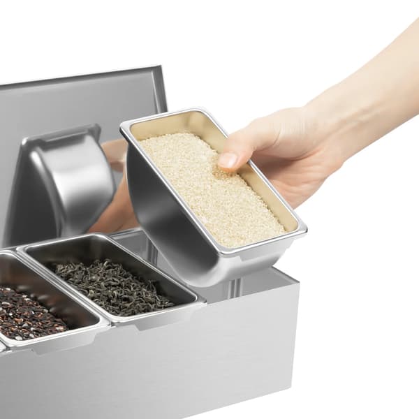 Krydderi dispenser, rustfrit stål, 6 rum design,Sølv