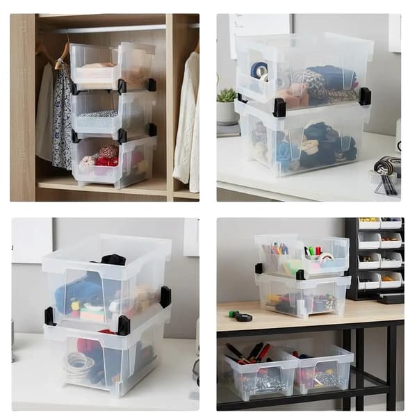 Staplingsbara lådor, Transparent design, Mångsidig förvaring, armégrön
