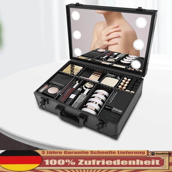 Makeup Opbevaringsboks, LED Spejl, Tilpasseligt Interiør,M, sort