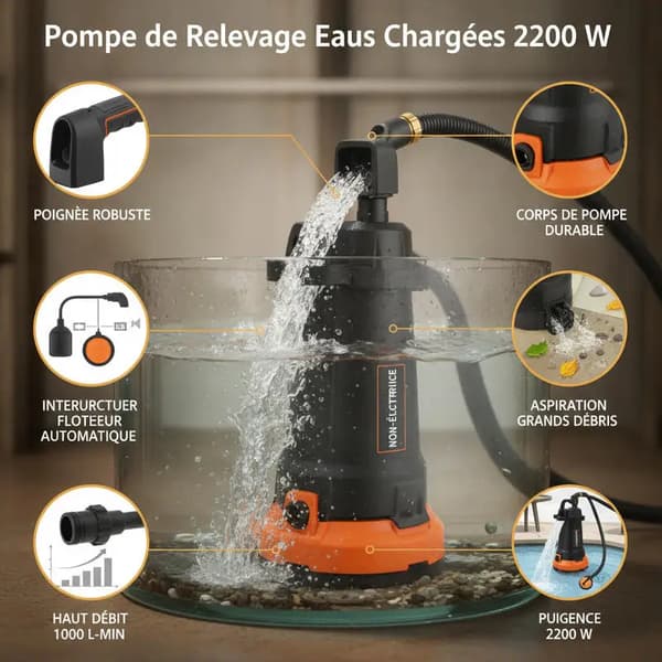 Avloppspump, 1000 L/min Maximalt Flöde, Dränkbar Design, VIT
