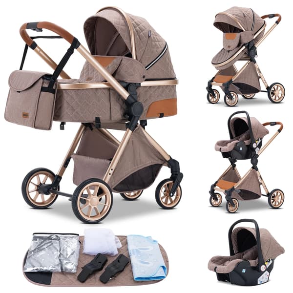 Barnevogn, Sammenklappelig med én hånd, Multi-Position Læne,HS800KHAKI
