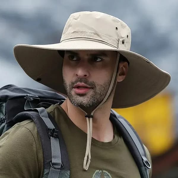 Solhat, Åndbart Mesh, UV Beskyttelse,Khaki, 58-60cm-c
