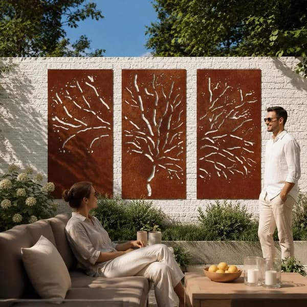 Havevæg Deko, Corten Stål Kunst, Rustik Udendørs Ornament,Brun
