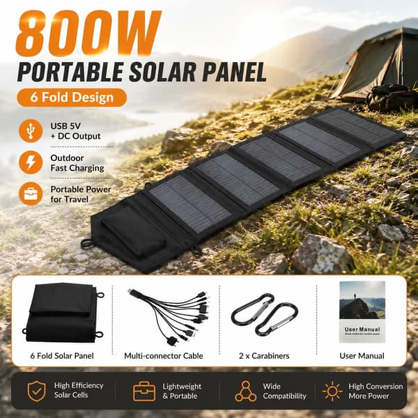 Solpanel, 20W effektudgang, foldbart design,6-fold solpanel