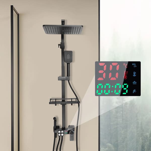 Termostatduschsystem, Rostfritt Stål, Höjdjusterbar, Barform, Kromad, Montering