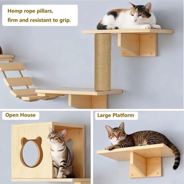 Klatrestativ til katte, vægmonteret design, rummelige platforme,Træ