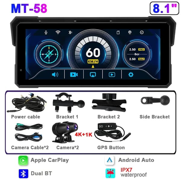 GPS-navigation, trådløs CarPlay, vandtæt design,8.1 DVR