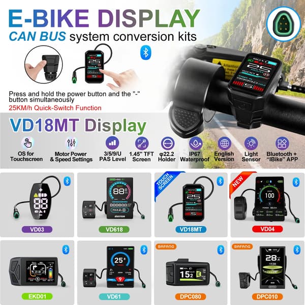EBike Display, CAN BUS Kompatibilitet, LED Indikatorpanel,VD18MT-CAN